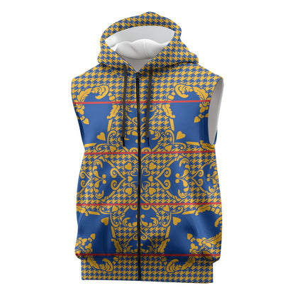 Cobalt Blue Hearts Crown Traditional Geometry Sleeveless Zip Hoodie Seanamarena Basotho Blanket Inspired