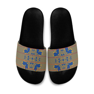 Cobalt Blue Hearts Crown Traditional Geometry Slide Sandals Seanamarena Basotho Blanket Inspired
