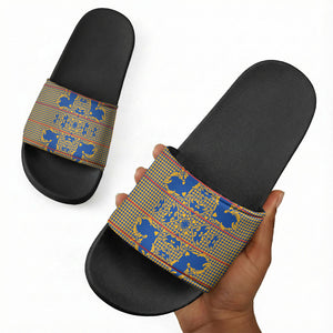 Cobalt Blue Hearts Crown Traditional Geometry Slide Sandals Seanamarena Basotho Blanket Inspired