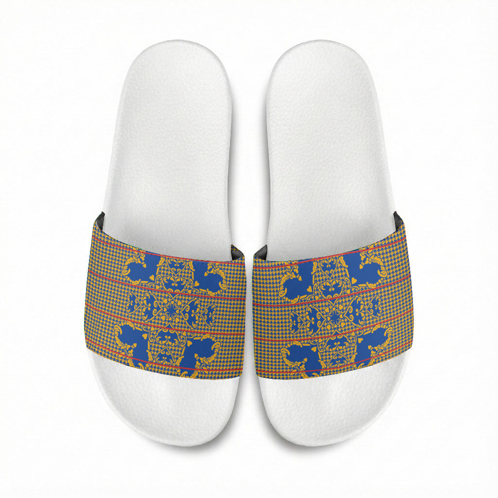 Cobalt Blue Hearts Crown Traditional Geometry Slide Sandals Seanamarena Basotho Blanket Inspired