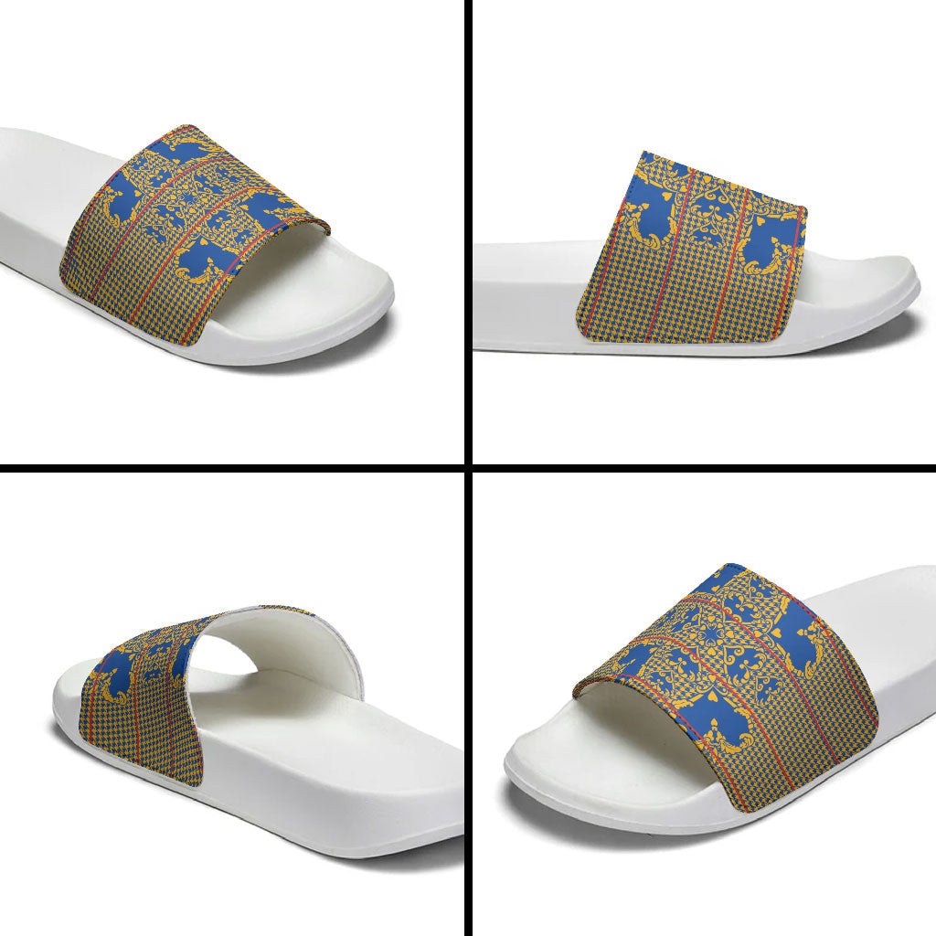 Cobalt Blue Hearts Crown Traditional Geometry Slide Sandals Seanamarena Basotho Blanket Inspired