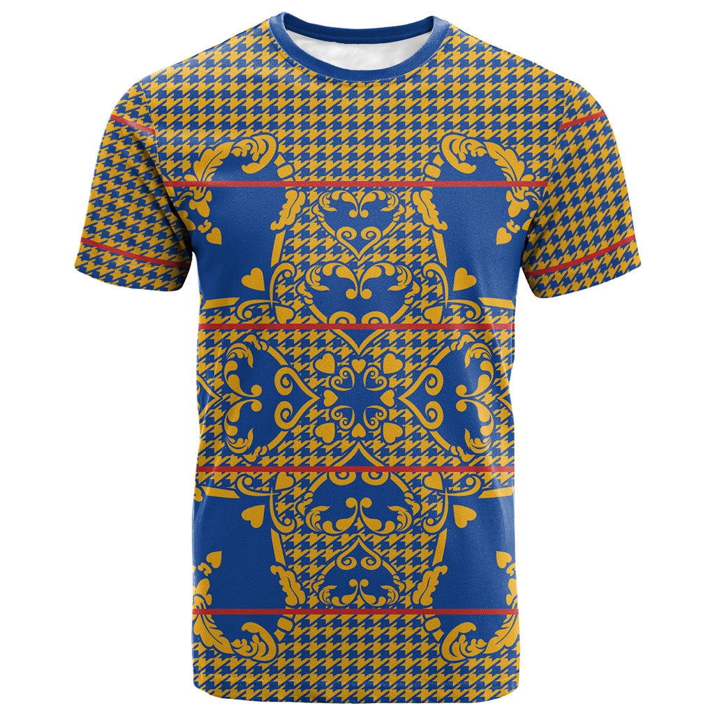 Cobalt Blue Hearts Crown Traditional Geometry T shirt Seanamarena Basotho Blanket Inspired