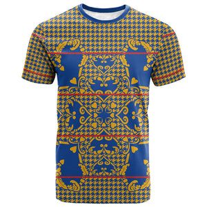 Cobalt Blue Hearts Crown Traditional Geometry T shirt Seanamarena Basotho Blanket Inspired