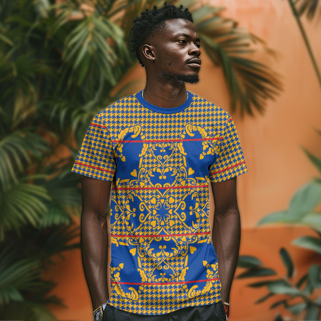Cobalt Blue Hearts Crown Traditional Geometry T shirt Seanamarena Basotho Blanket Inspired