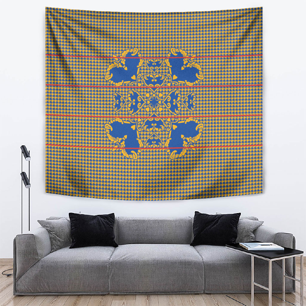 Cobalt Blue Hearts Crown Traditional Geometry Tapestry Seanamarena Basotho Blanket Inspired