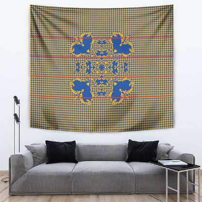 Cobalt Blue Hearts Crown Traditional Geometry Tapestry Seanamarena Basotho Blanket Inspired