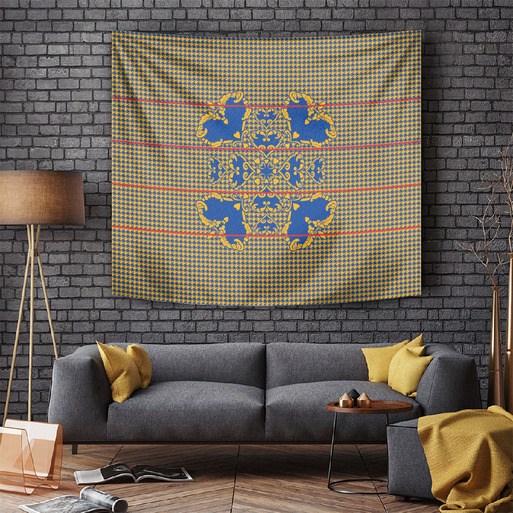 Cobalt Blue Hearts Crown Traditional Geometry Tapestry Seanamarena Basotho Blanket Inspired