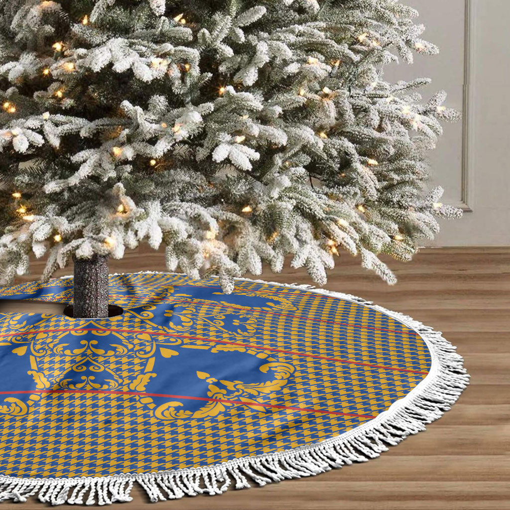 Cobalt Blue Hearts Crown Traditional Geometry Tree Skirt Seanamarena Basotho Blanket Inspired