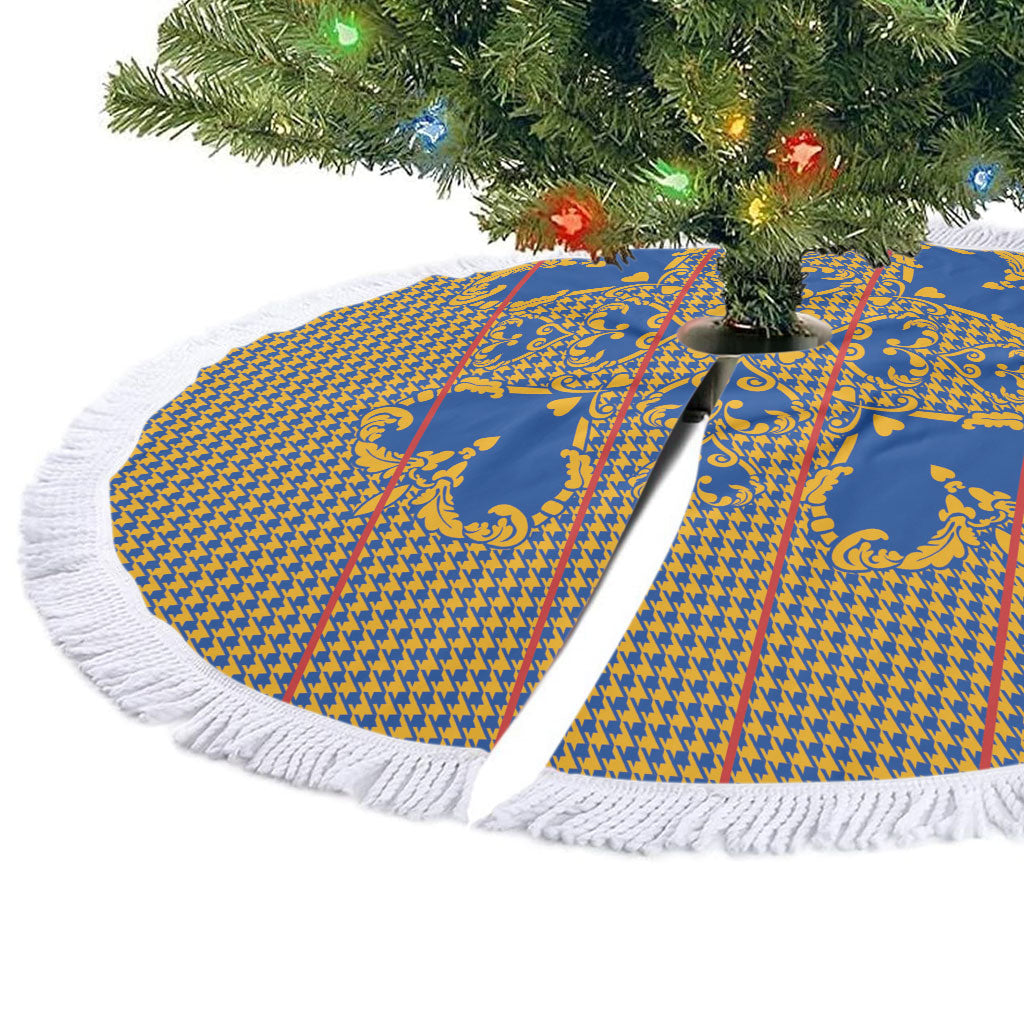 Cobalt Blue Hearts Crown Traditional Geometry Tree Skirt Seanamarena Basotho Blanket Inspired