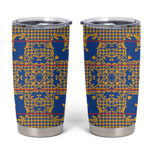 Cobalt Blue Hearts Crown Traditional Geometry Tumbler Cup Seanamarena Basotho Blanket Inspired