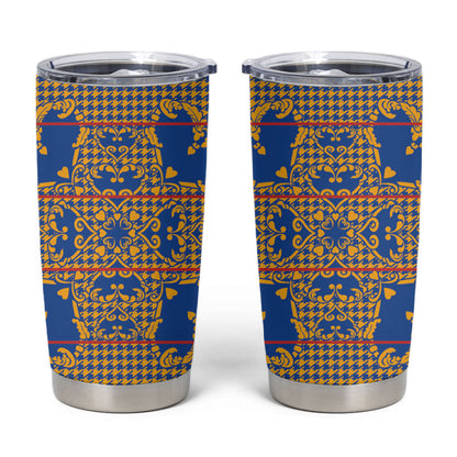 Cobalt Blue Hearts Crown Traditional Geometry Tumbler Cup Seanamarena Basotho Blanket Inspired