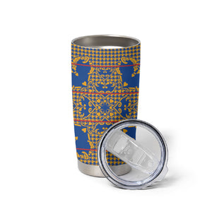 Cobalt Blue Hearts Crown Traditional Geometry Tumbler Cup Seanamarena Basotho Blanket Inspired
