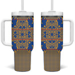 Cobalt Blue Hearts Crown Traditional Geometry Tumbler With Handle Seanamarena Basotho Blanket Inspired