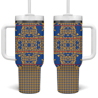 Cobalt Blue Hearts Crown Traditional Geometry Tumbler With Handle Seanamarena Basotho Blanket Inspired
