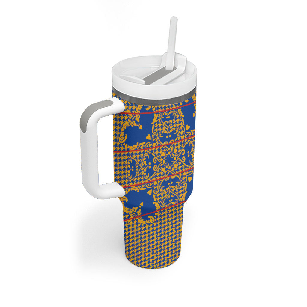 Cobalt Blue Hearts Crown Traditional Geometry Tumbler With Handle Seanamarena Basotho Blanket Inspired