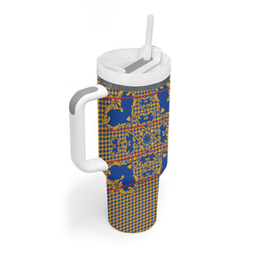Cobalt Blue Hearts Crown Traditional Geometry Tumbler With Handle Seanamarena Basotho Blanket Inspired