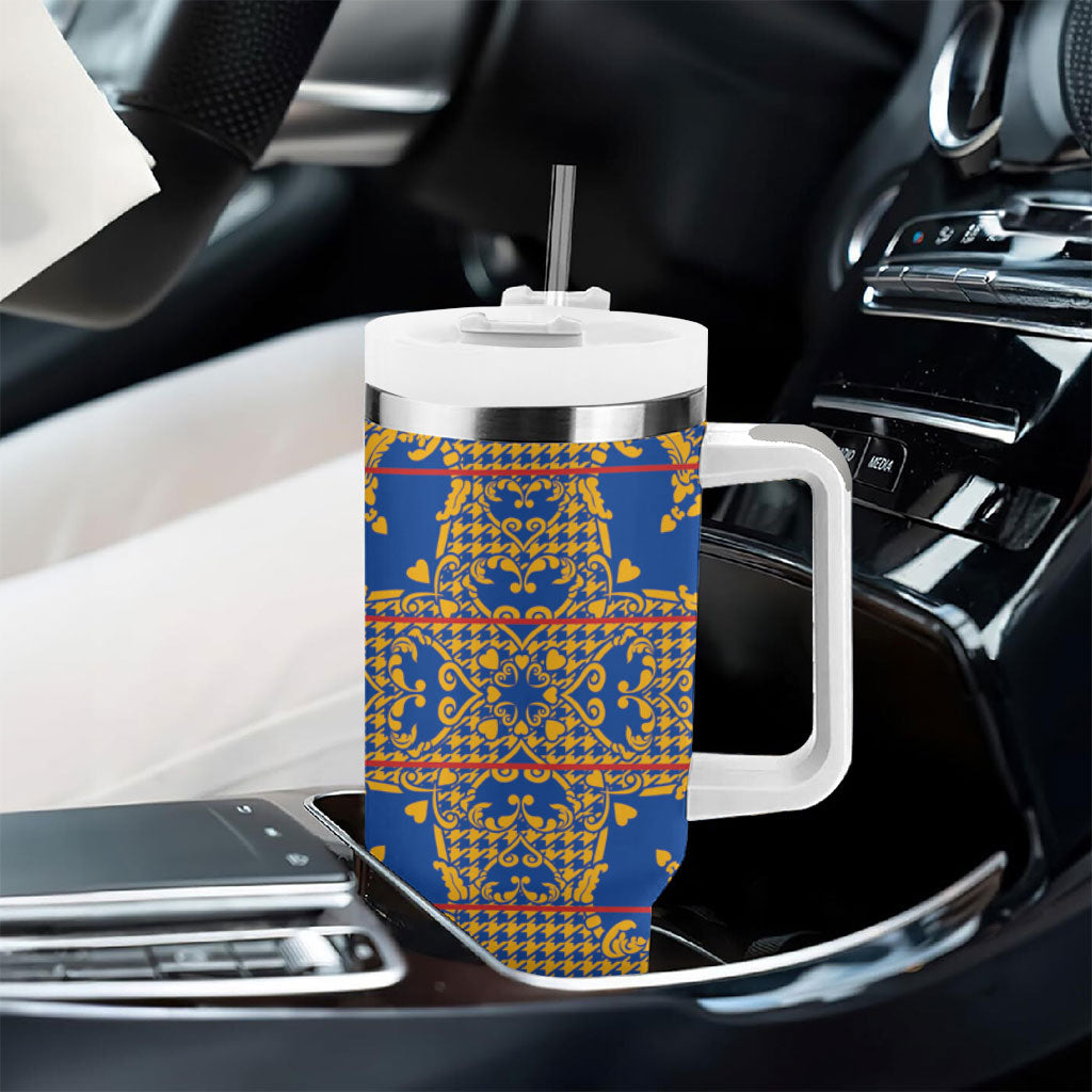 Cobalt Blue Hearts Crown Traditional Geometry Tumbler With Handle Seanamarena Basotho Blanket Inspired