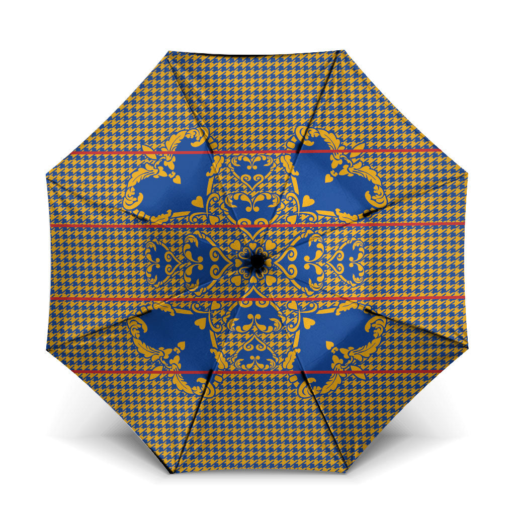 Cobalt Blue Hearts Crown Traditional Geometry Umbrella Seanamarena Basotho Blanket Inspired