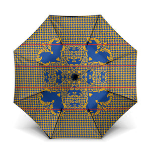 Cobalt Blue Hearts Crown Traditional Geometry Umbrella Seanamarena Basotho Blanket Inspired