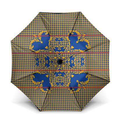 Cobalt Blue Hearts Crown Traditional Geometry Umbrella Seanamarena Basotho Blanket Inspired