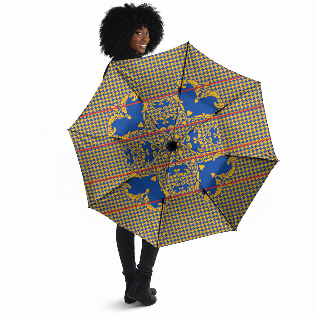 Cobalt Blue Hearts Crown Traditional Geometry Umbrella Seanamarena Basotho Blanket Inspired