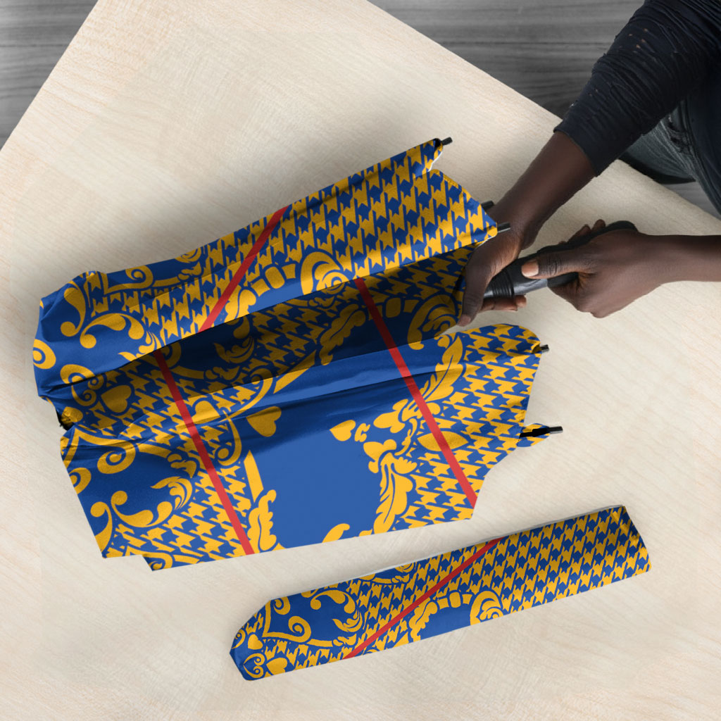 Cobalt Blue Hearts Crown Traditional Geometry Umbrella Seanamarena Basotho Blanket Inspired