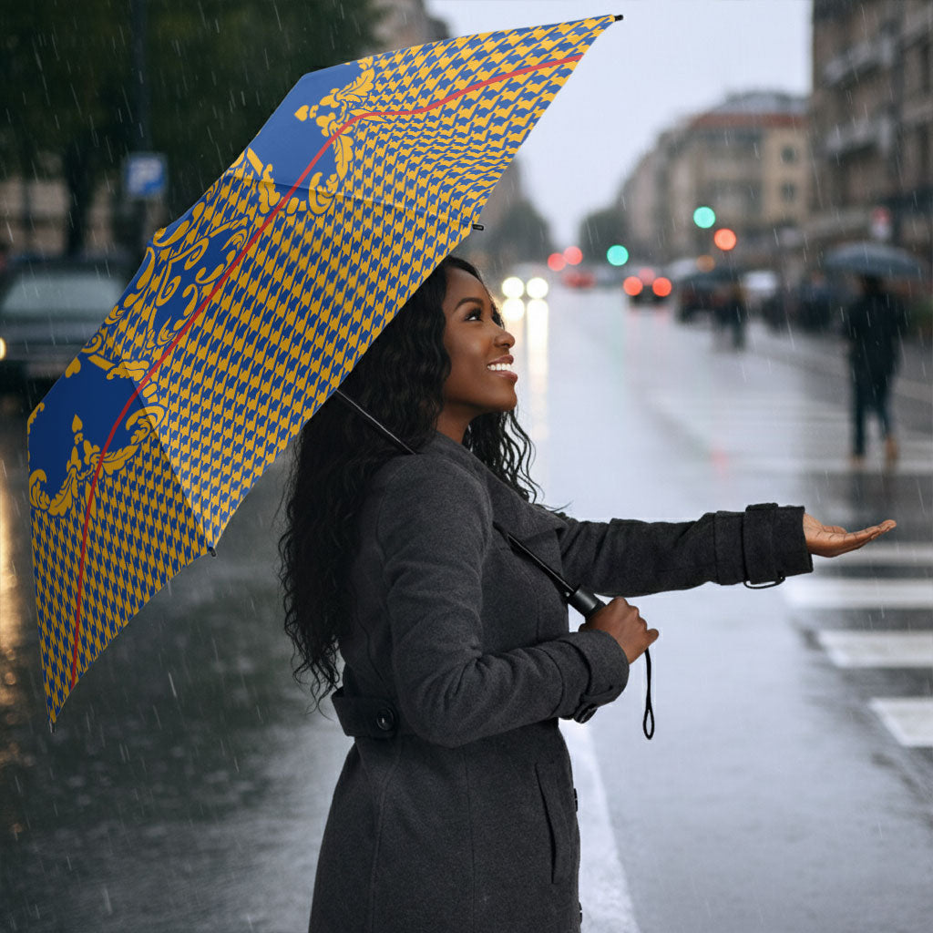 Cobalt Blue Hearts Crown Traditional Geometry Umbrella Seanamarena Basotho Blanket Inspired
