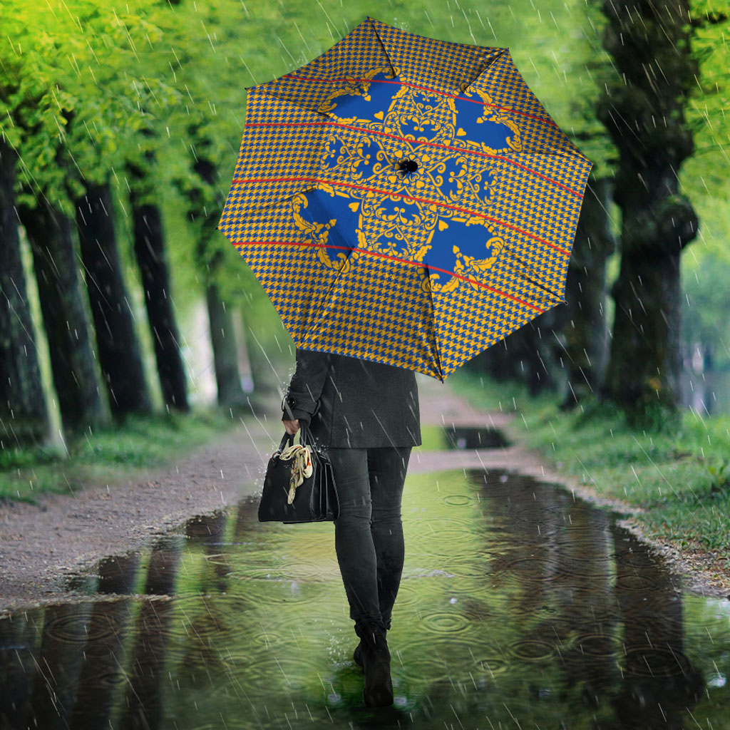 Cobalt Blue Hearts Crown Traditional Geometry Umbrella Seanamarena Basotho Blanket Inspired