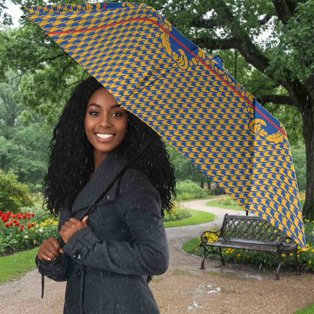 Cobalt Blue Hearts Crown Traditional Geometry Umbrella Seanamarena Basotho Blanket Inspired