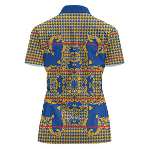 Cobalt Blue Hearts Crown Traditional Geometry Women Polo Shirt Seanamarena Basotho Blanket Inspired