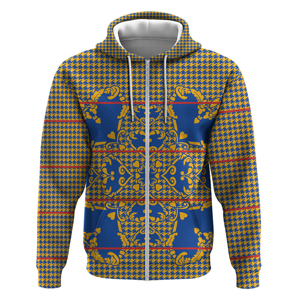 Cobalt Blue Hearts Crown Traditional Geometry Zip Hoodie Seanamarena Basotho Blanket Inspired