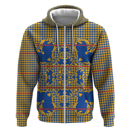 Cobalt Blue Hearts Crown Traditional Geometry Zip Hoodie Seanamarena Basotho Blanket Inspired
