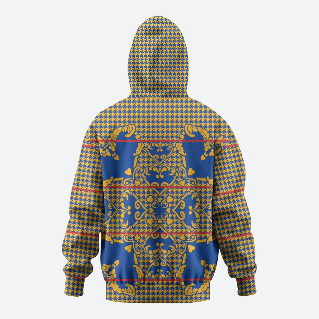 Cobalt Blue Hearts Crown Traditional Geometry Zip Hoodie Seanamarena Basotho Blanket Inspired