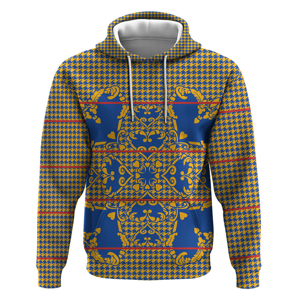 Cobalt Blue Hearts Crown Traditional Geometry Zip Hoodie Seanamarena Basotho Blanket Inspired