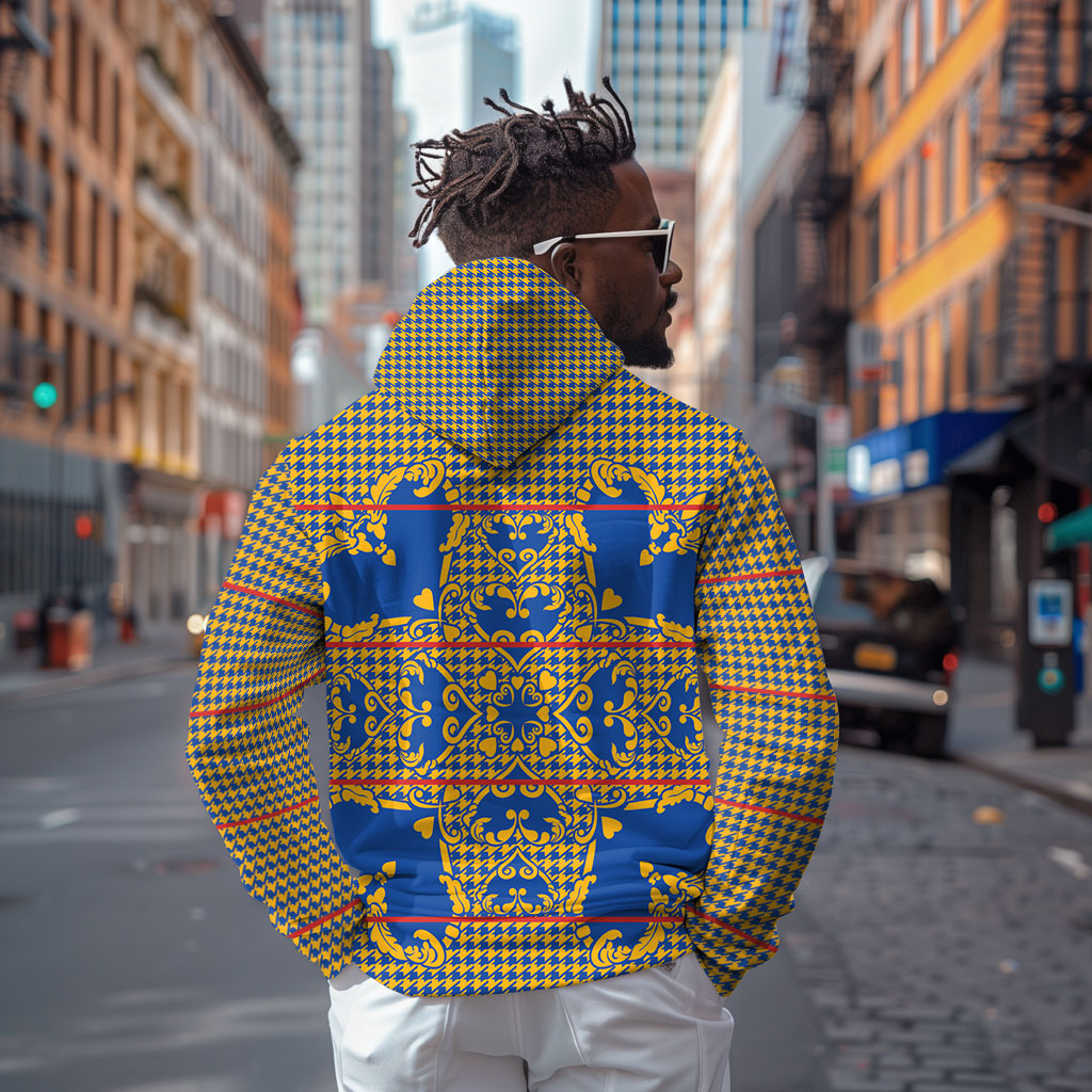 Cobalt Blue Hearts Crown Traditional Geometry Zip Hoodie Seanamarena Basotho Blanket Inspired