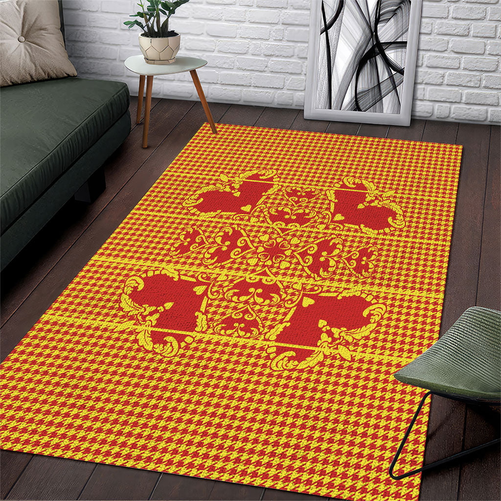 Scarlet Red Hearts Crown Traditional Geometry Area Rug Seanamarena Basotho Blanket Inspired