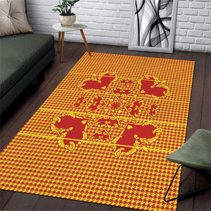 Scarlet Red Hearts Crown Traditional Geometry Area Rug Seanamarena Basotho Blanket Inspired