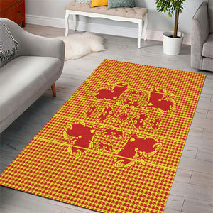 Scarlet Red Hearts Crown Traditional Geometry Area Rug Seanamarena Basotho Blanket Inspired