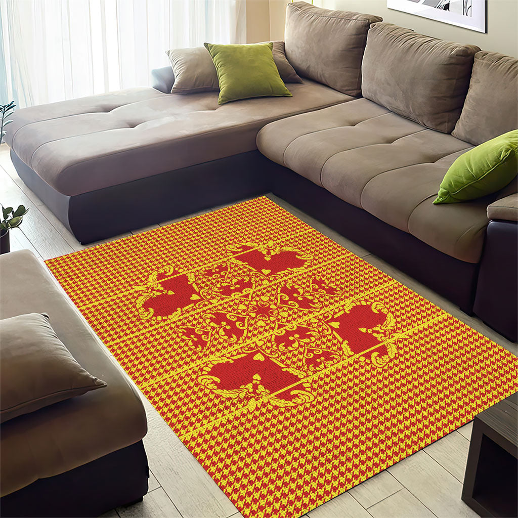 Scarlet Red Hearts Crown Traditional Geometry Area Rug Seanamarena Basotho Blanket Inspired