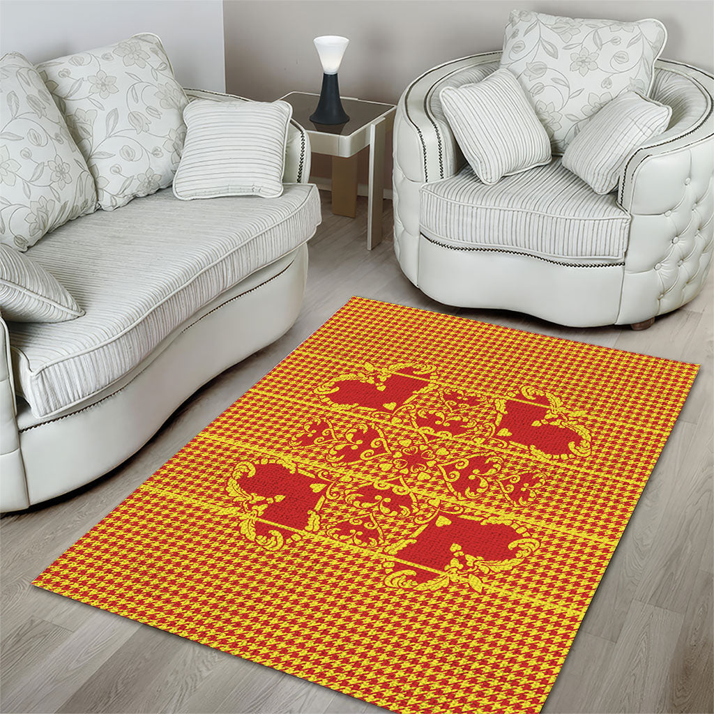 Scarlet Red Hearts Crown Traditional Geometry Area Rug Seanamarena Basotho Blanket Inspired