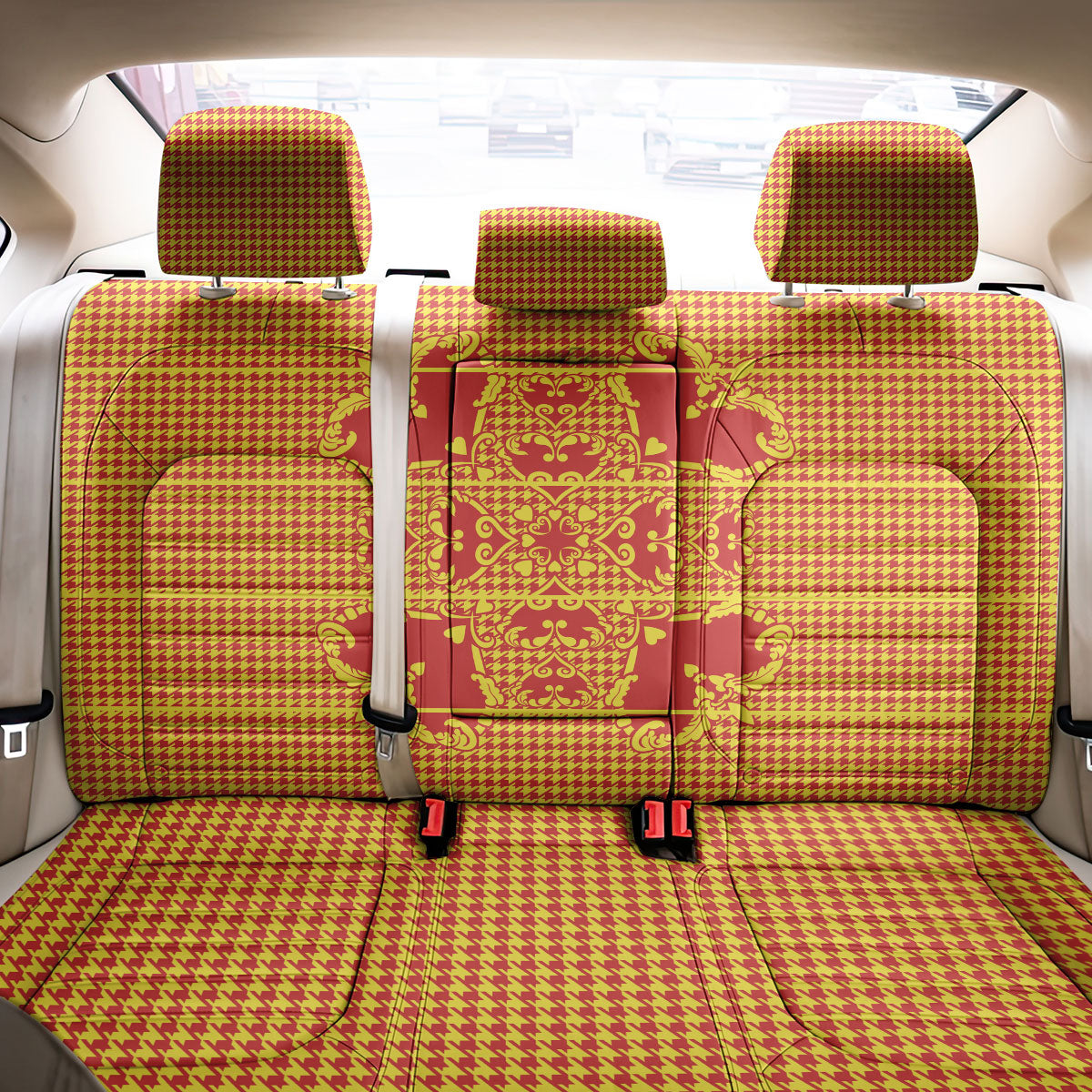 Scarlet Red Hearts Crown Traditional Geometry Back Car Seat Cover Seanamarena Basotho Blanket Inspired