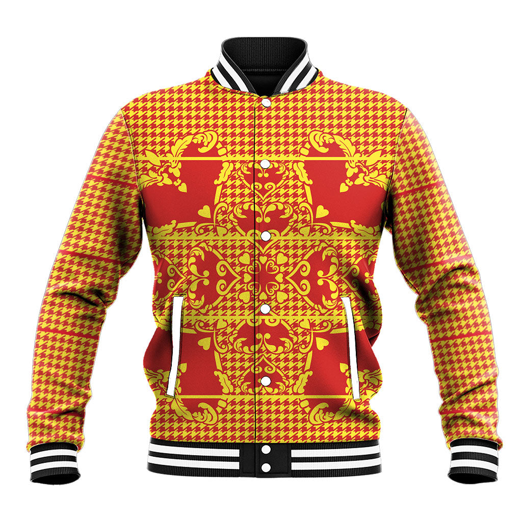 Scarlet Red Hearts Crown Traditional Geometry Baseball Jacket Seanamarena Basotho Blanket Inspired