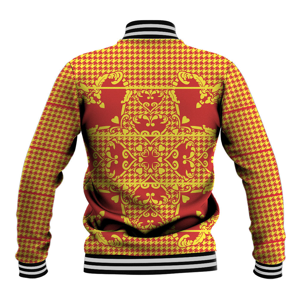 Scarlet Red Hearts Crown Traditional Geometry Baseball Jacket Seanamarena Basotho Blanket Inspired