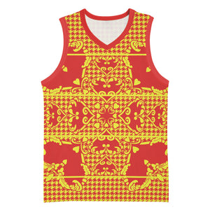 Scarlet Red Hearts Crown Traditional Geometry Basketball Jersey Seanamarena Basotho Blanket Inspired