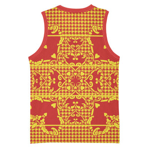 Scarlet Red Hearts Crown Traditional Geometry Basketball Jersey Seanamarena Basotho Blanket Inspired