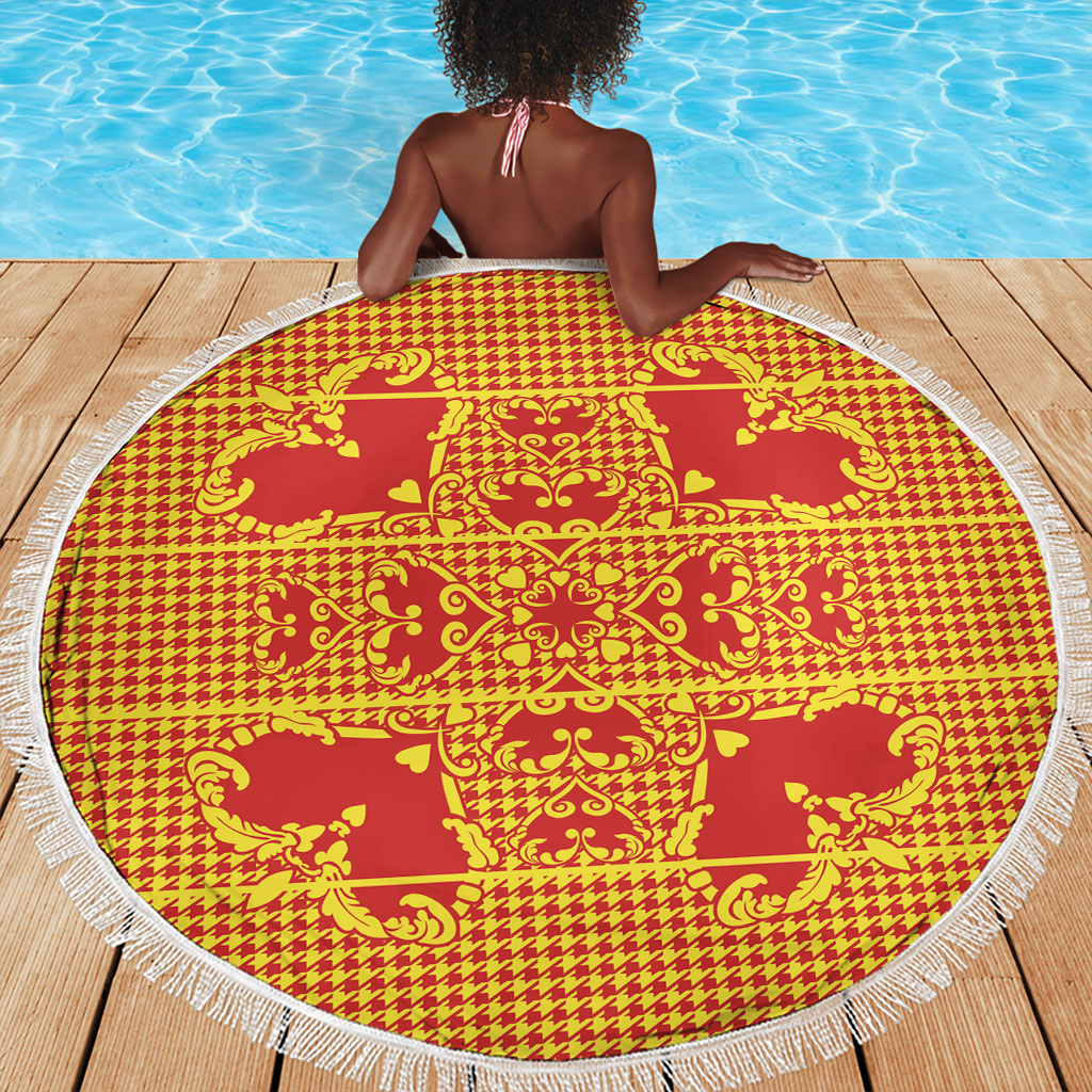 Scarlet Red Hearts Crown Traditional Geometry Beach Blanket Seanamarena Basotho Blanket Inspired