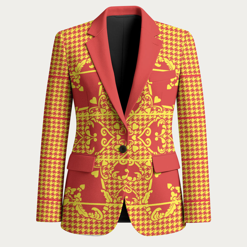 Scarlet Red Hearts Crown Traditional Geometry Blazer Seanamarena Basotho Blanket Inspired