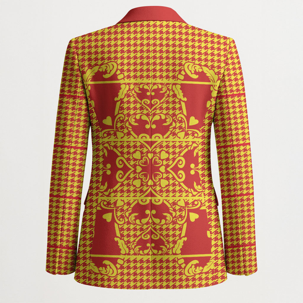 Scarlet Red Hearts Crown Traditional Geometry Blazer Seanamarena Basotho Blanket Inspired