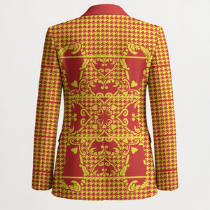 Scarlet Red Hearts Crown Traditional Geometry Blazer Seanamarena Basotho Blanket Inspired