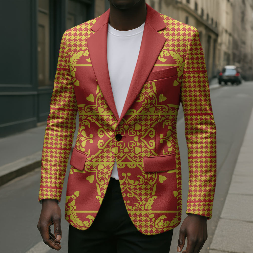 Scarlet Red Hearts Crown Traditional Geometry Blazer Seanamarena Basotho Blanket Inspired